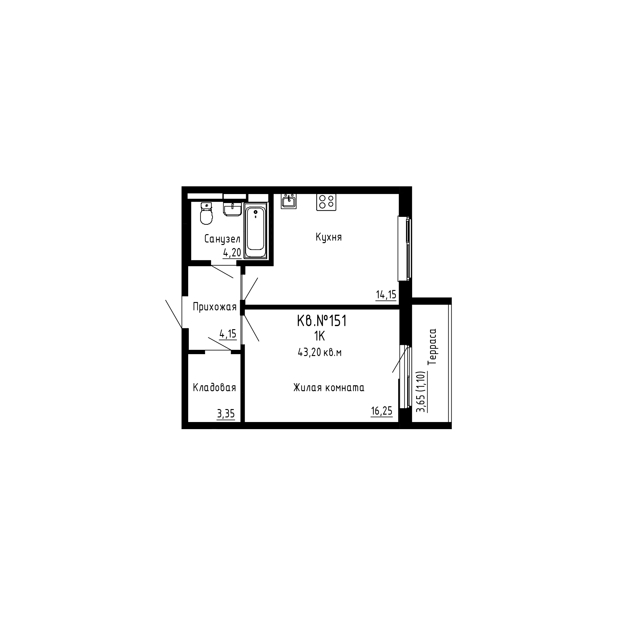 ЖК ДНС Сити (DNS Сити), 1-комн кв 43,2 м2, за 8 221 500 ₽, 1 этаж